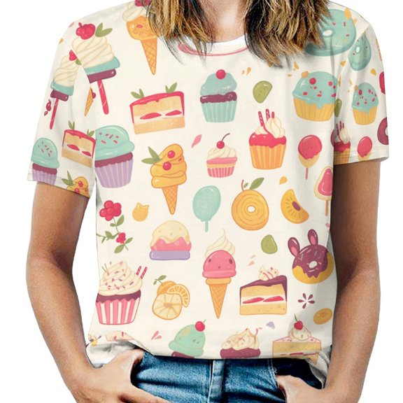 Cartoon Cake Women's T-Shirt Short Sleeve T Shirts Tops Tee Ladies Loose T
