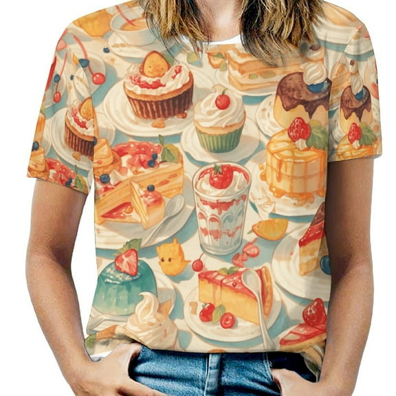 Cartoon Cake Women's T-Shirt Short Sleeve T Shirts Tops Tee Ladies Loose T