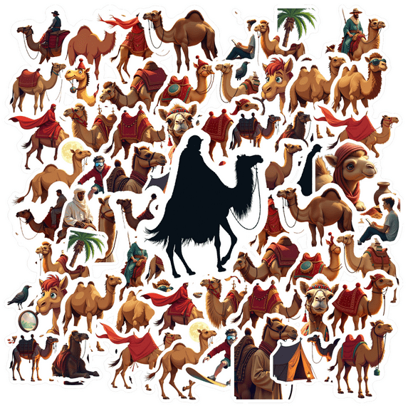 Cartoon Camel Theme Stickers, Waterproof Camel Theme Sticker for Water Bottle Laptop Phone Cases Planner Skateboard Luggage Helmet Party Favor Decor, Ideal for Adults Teens Teacher Rewards