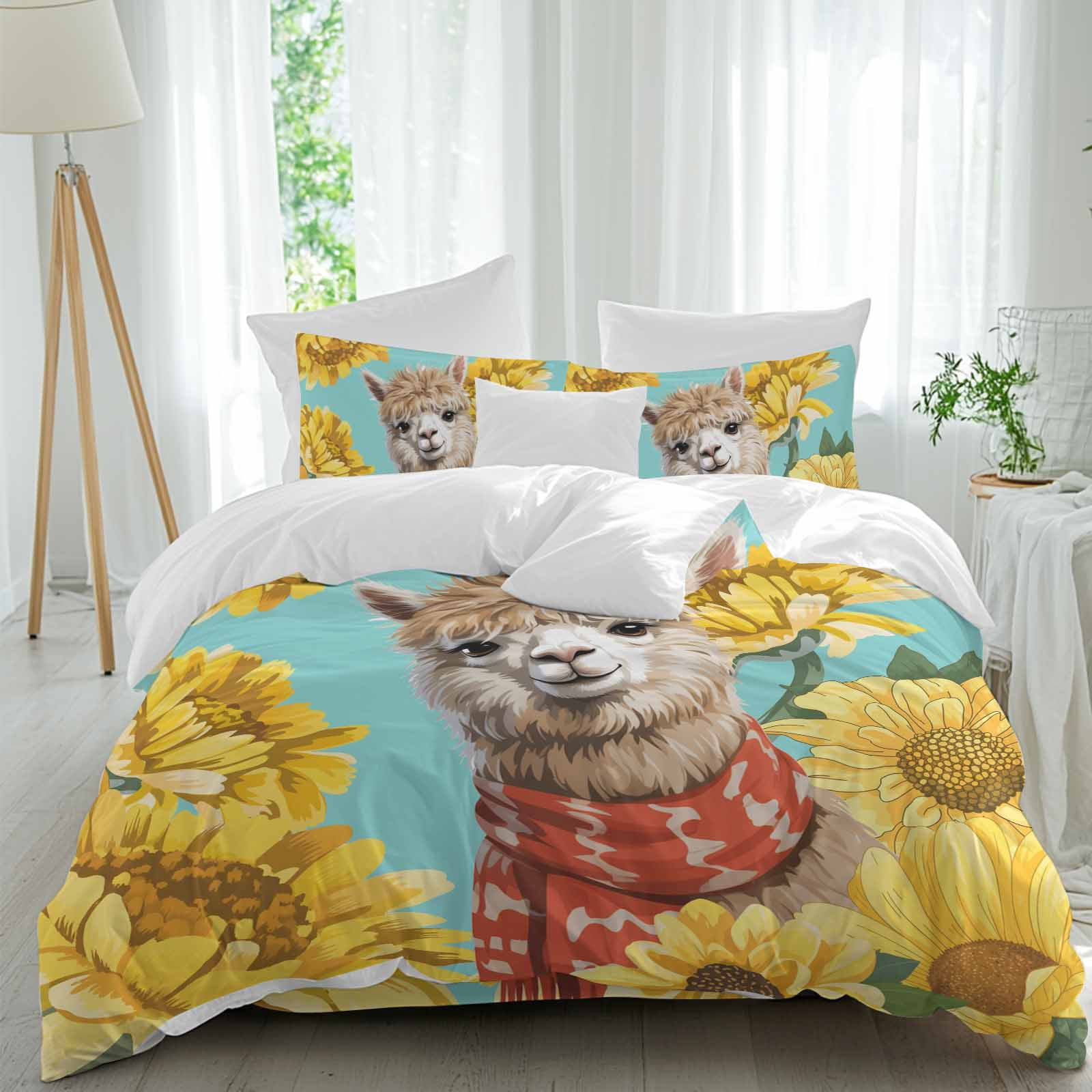 Cartoon Camels Twin Size Comforter Set, Vintage Yellow Dasiy Flowers ...