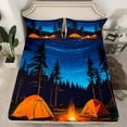 Cartoon Camper Campfire Fitted Sheet,Cute Camping Rv Decor Bedding Set