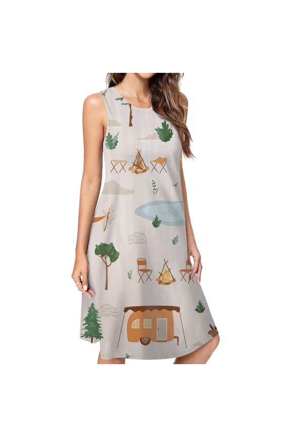 Cartoon Camper Casual Sleeveless Loose Sundress Dress For Women Summer Dress Daily Woman