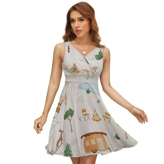 Cartoon Camper Sleeveless Dress Women Summer Evening Dresses Ladies Sundress
