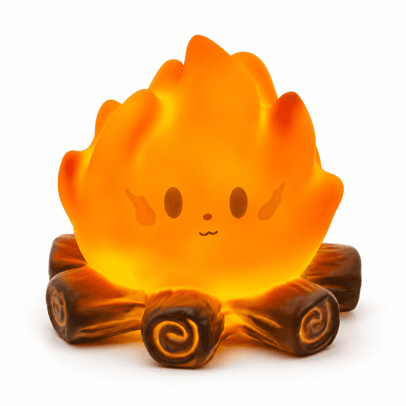 Cartoon Campfire Night Light LED Flickering Flame Lamp, Resin Ambient Decorative Table Light, Warm Glow Electronic Candle Lantern for Bedroom Desk Home Decor Gift