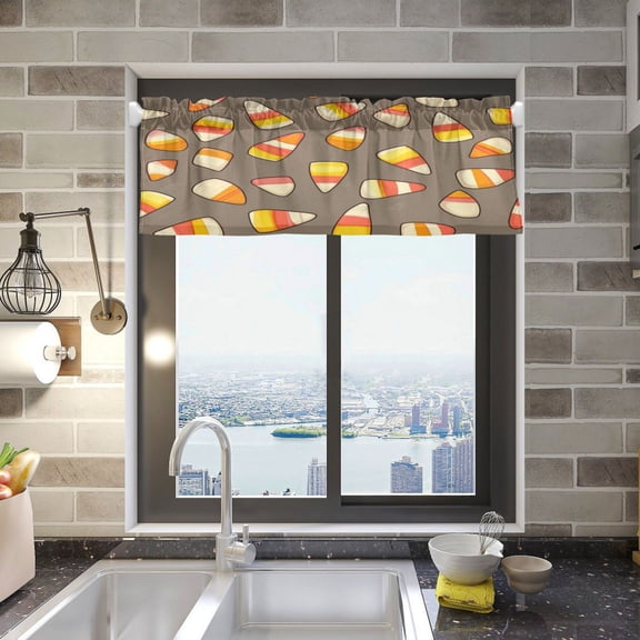 Cartoon Candy Corn Curtain Valances Window Treatment Rod Pocket Drape Valance 54" X 18" for Kitchen Living Room Bedroom