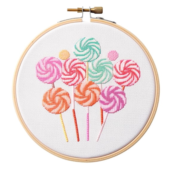 Cartoon Candy DIY 11CT Stamped Cross Stitch Kits Easy for Beginners Children with Hoop Needlepoint Counted Embroidery Kits Art Craft Wall Decoration 14x14inch(4)