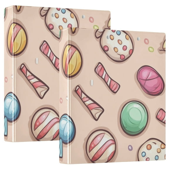 Cartoon Candys 3 Ring Binders 1.5 inch Hardcover File Folders with Interior Pockets A4 Size Organizer for School Office Hospital