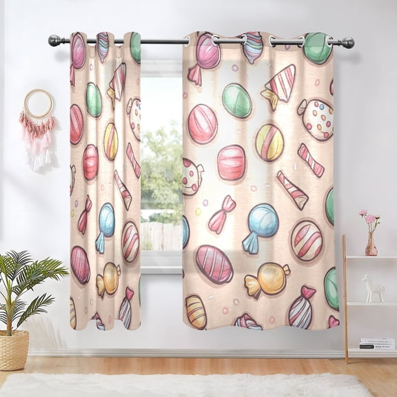 Cartoon Candys Blackout Curtains 63 inch Length 2 Panels Window Decoration Curtains for Bedroom Living Room