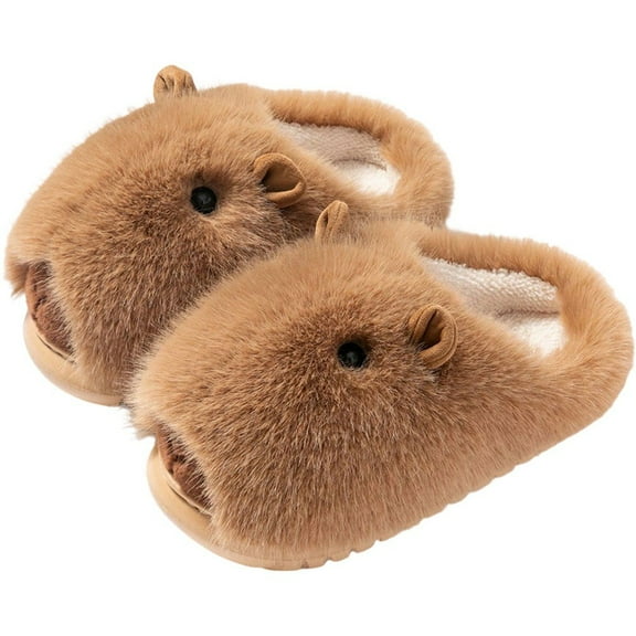 Cartoon Capybara Plush Slippers Furry Non Slip Plush Slippers Warm Anti Skid Slippers Breathable Household Slippers for Women