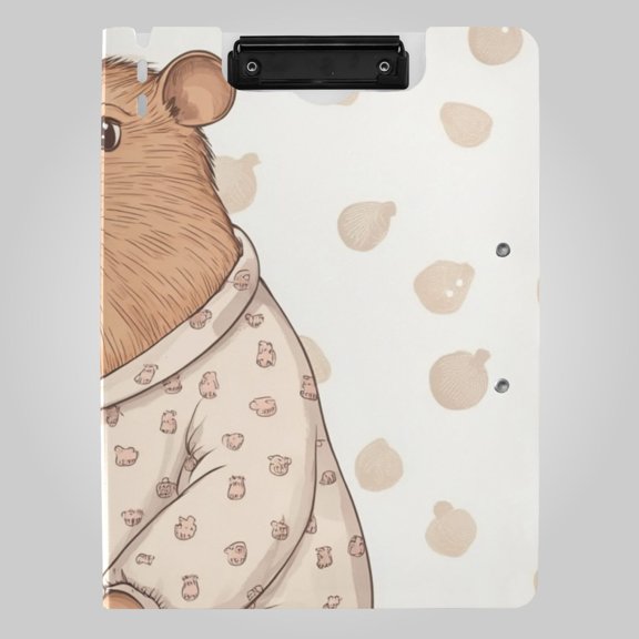 Cartoon Capybara Wear Pajamas Foldable Binder Folder Clipboard with Pen Slot Double Clips A4 Size File Storage