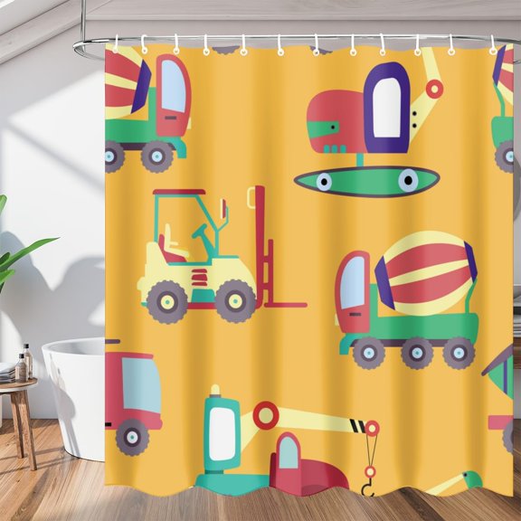 Cartoon Car Aircraft Transporter Shower Curtain Fabric Shower Curtain Set with 12 Hooks Waterproof 72 * 72 Inches for Bathroom Beach Caravan Hotel