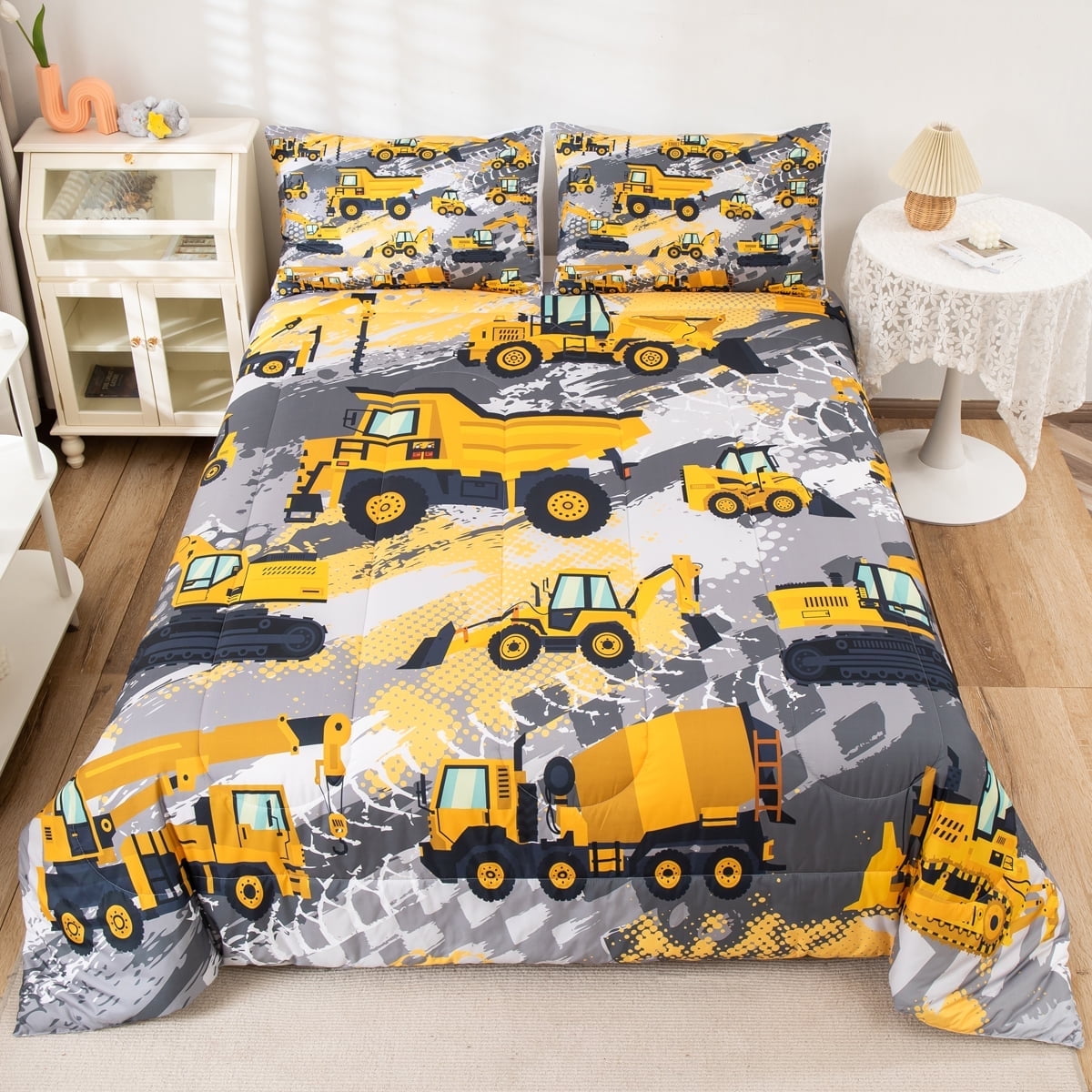 Cartoon Car Bedding Set Construction Vehicles Comforter Cartoon ...