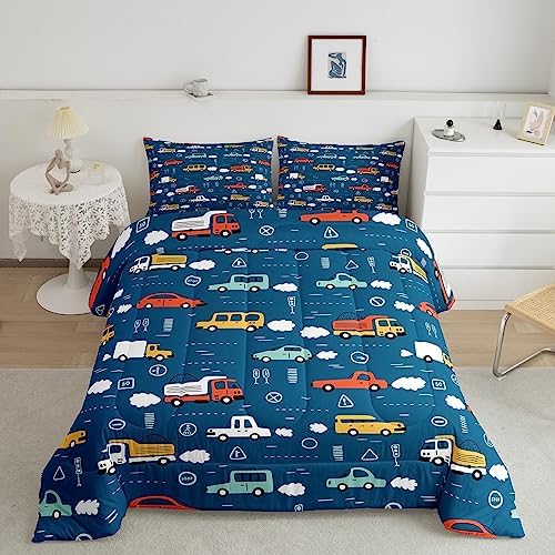 Cartoon Car Bedding Set Queen Size Transport Vehicles Cars Comforter