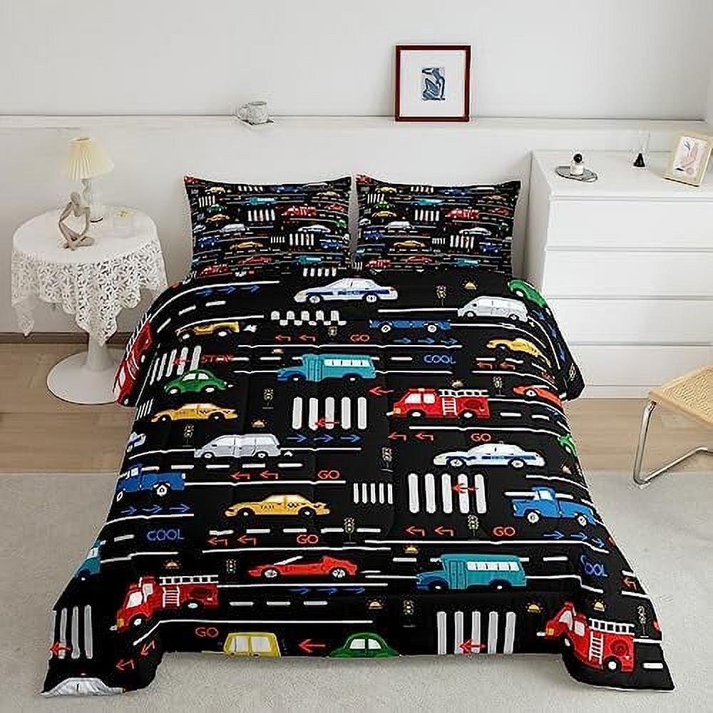 Cartoon Car Bedding Set Queen Size Transport Vehicles Cars Comforter