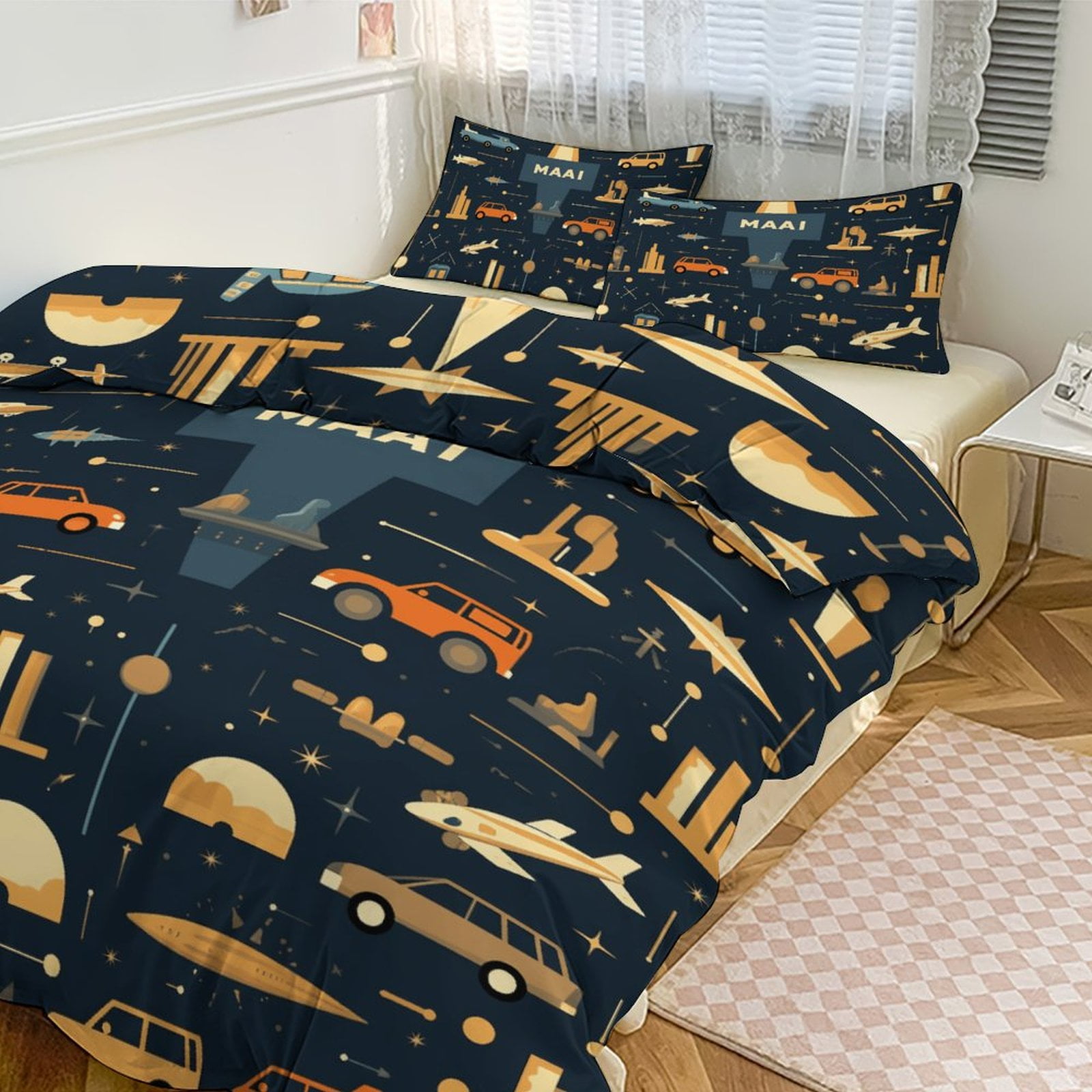 Cartoon Car Bedding Set with Zipper Closure for Girls & Boys