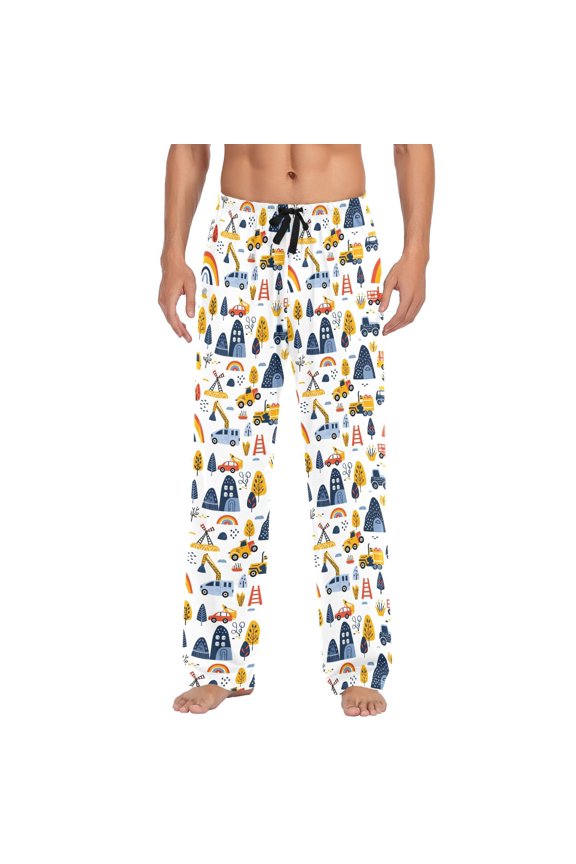 Cartoon Car Engineering Vehicle joogoo Men's Pajama Pants Cotton Long Sleepwear Lounge Pants M