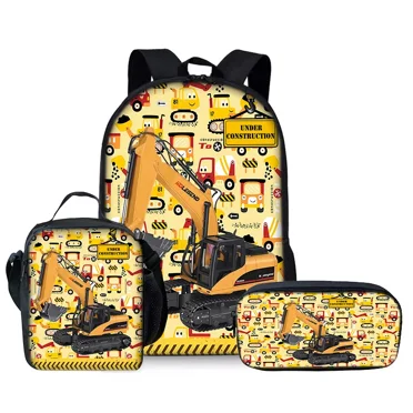 Cartoon Car Excavator Backpack 3 Piece Set Travel Daypack Combination, Back to School Gifts