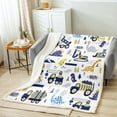 thumbnail image 1 of Cartoon Car Fleece Throw Blanket for Boys Toddler Kids Construction Dinosaur Sherpa Blanket Equipment Trucks Fuzzy Blanket for Sofa Cute Vehicles Kawaii Dino Decor,Yellow Blue,Throw 50x60 Inches, 1 of 6