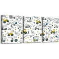 thumbnail image 1 of Cartoon Car Kids Canvas Wall Art 3 Piece 12" x 16" Construction Picture Wall Decor Boys Decor Equipment Trucks Office Wall Decorations Artwork Posters Excavator Tractor White Yellow Wall Painting, 1 of 5