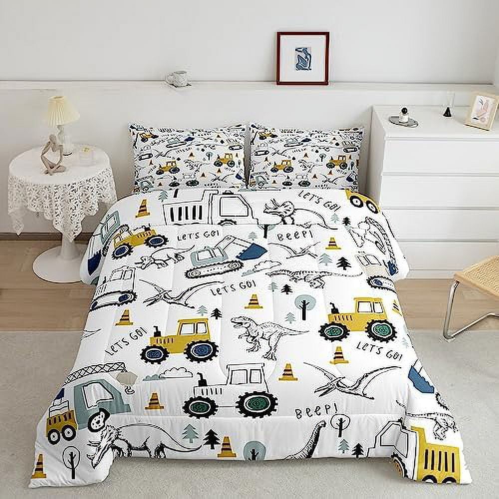Cartoon Car Kids Comforter Set Construction Bedding Set Decor Equipment