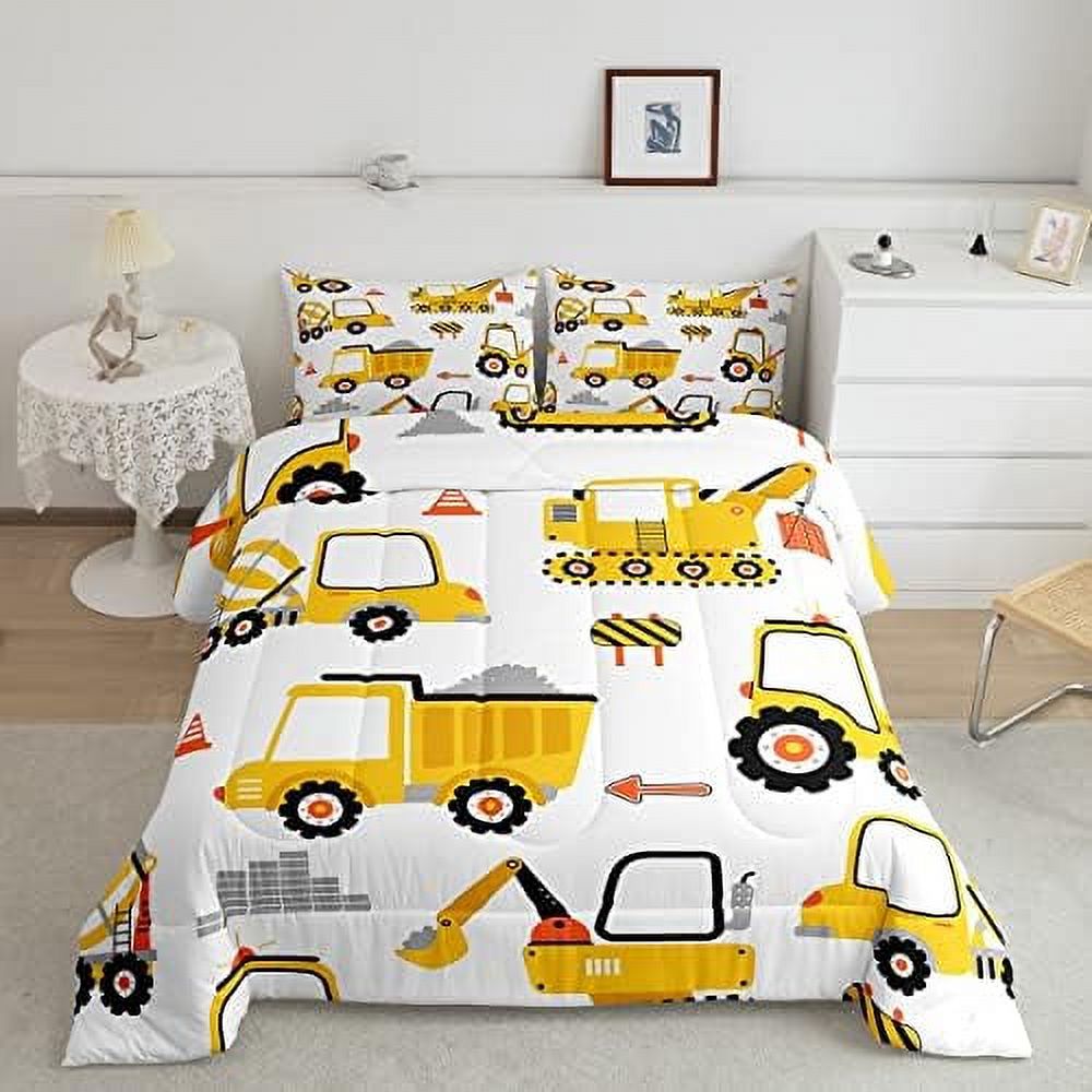 Cartoon Car Kids Comforter Set Construction Bedding Set Decor Equipment