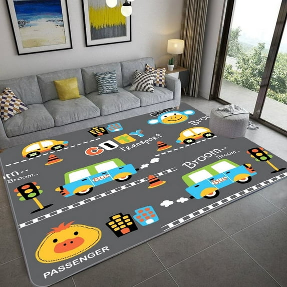Cartoon Car Kids Playing Mat Anti-Slip Area Rugs for Living Room Floor Mat Doormats Rug Ch
