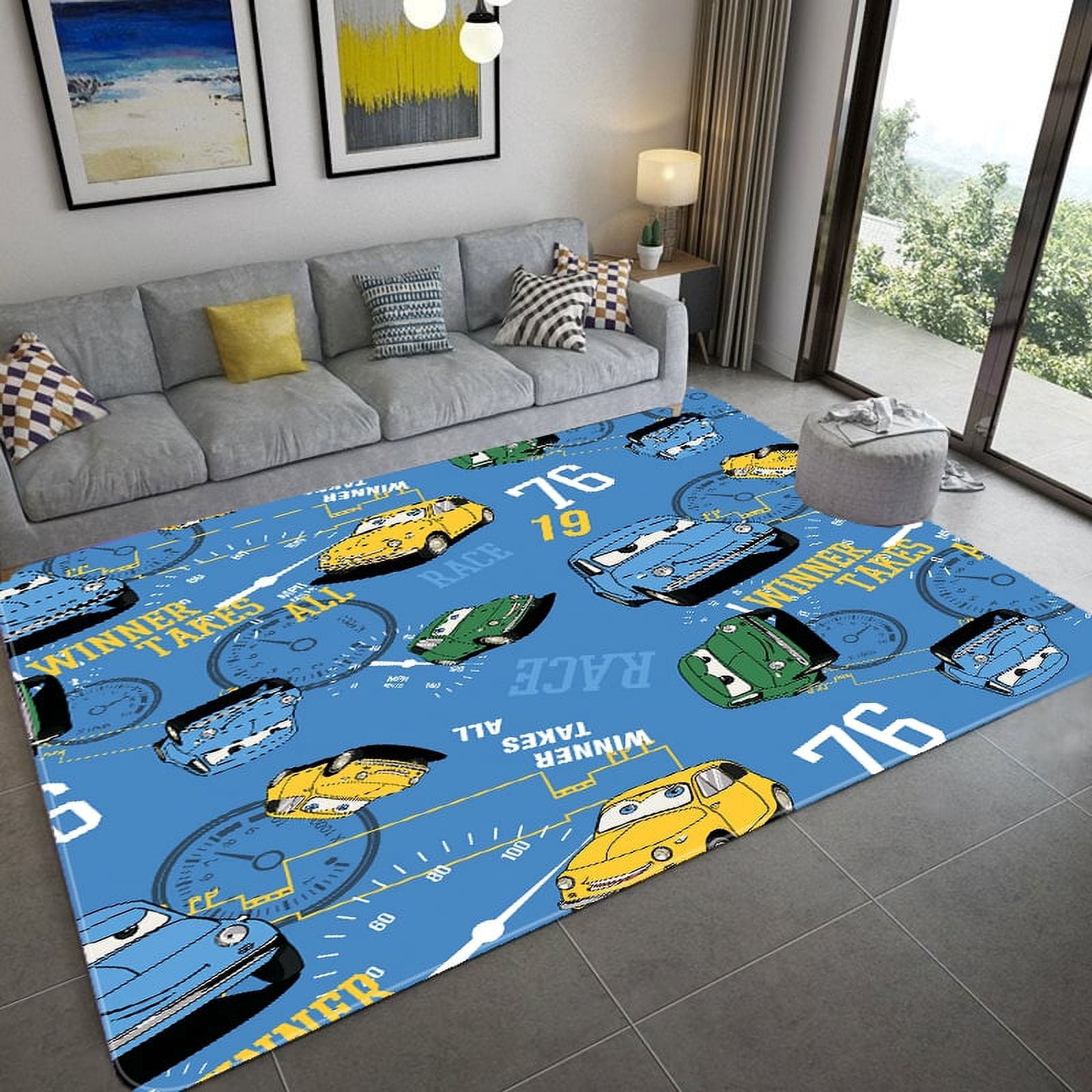 Cartoon Car Kids Playing Mat Anti-Slip Area Rugs for Living Room Floor ...