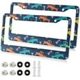 thumbnail image 1 of Cartoon Car License Plate Frame - 2 Pack Universal Stainless Steel License Plate Holder with Screws & Chrome Caps, 2 Holes Car License Plate Cover for US Vehicles Home Decor, 1 of 7