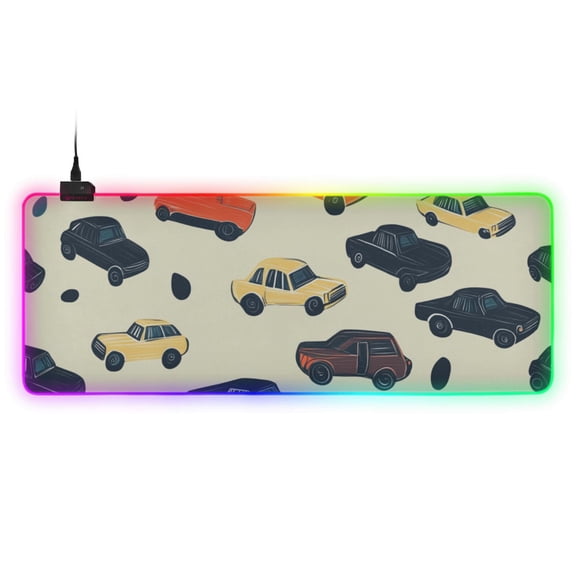 Cartoon Car RGB Gaming Mouse Pad Large Keyboard Mat Rubber Base 13 Light Modes