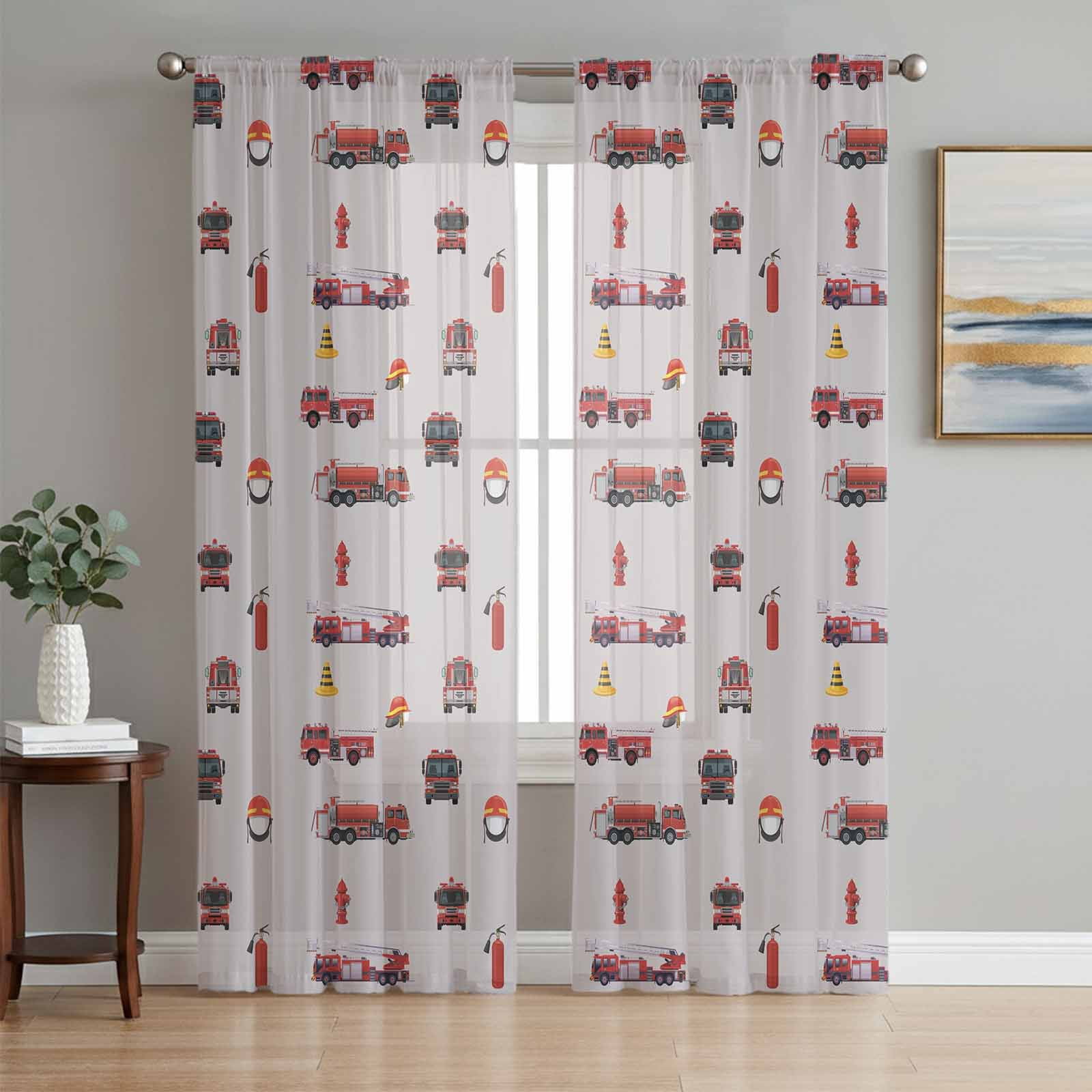 Cartoon Car Sheer Curtains 72 Inch Length 2 Panels Set Window ...