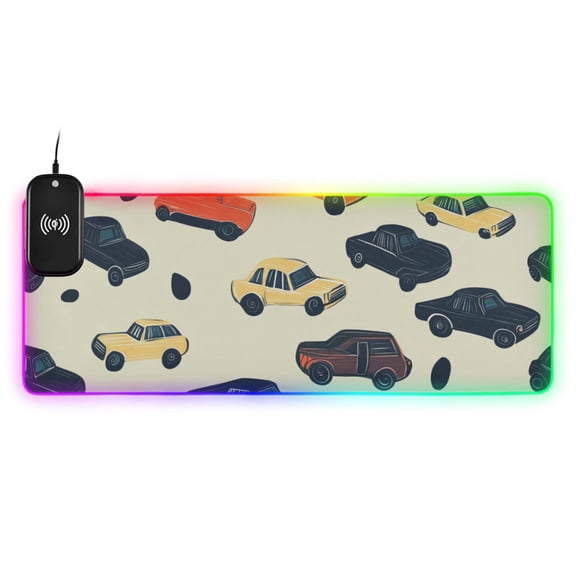 Cartoon Car Wireless Charging RGB Gaming Mouse Pad Large Keyboard Mat Rubber Base 13 Light Modes