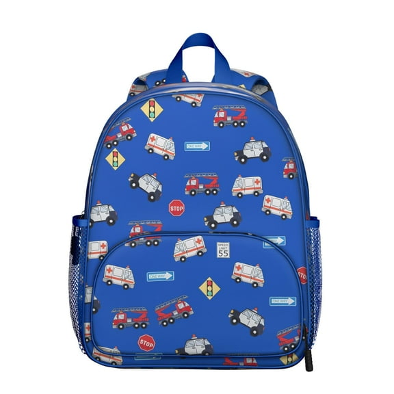 Cartoon Car and Truck School Backpack - Lightweight Construction Vehicle Design with Comfortable Dual Shoulder Straps for Students