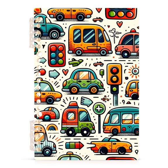 Cartoon Cars Indicator Roadsign Notebooks 1-subject Journal 60 Sheets A5 College Ruled Paper Detachable Ring 8.3"x5.7"