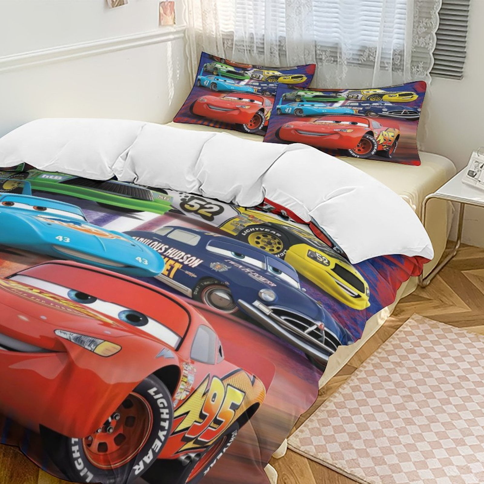 Cartoon Cars Lightning McQueen Boys 3Piece Queen Bedding Set -1 Duvet ...