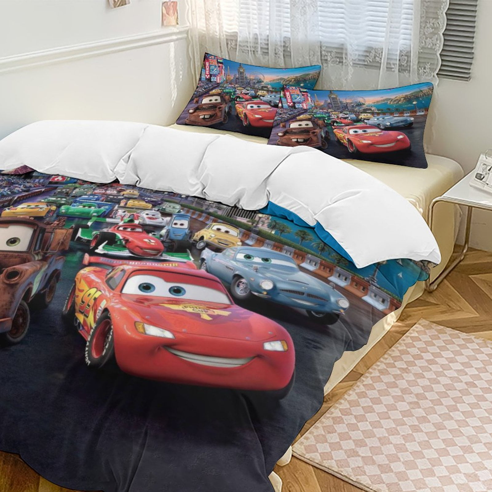 Cartoon Cars Lightning McQueen King Bedding Set - 3Piece Kids Bedding ...