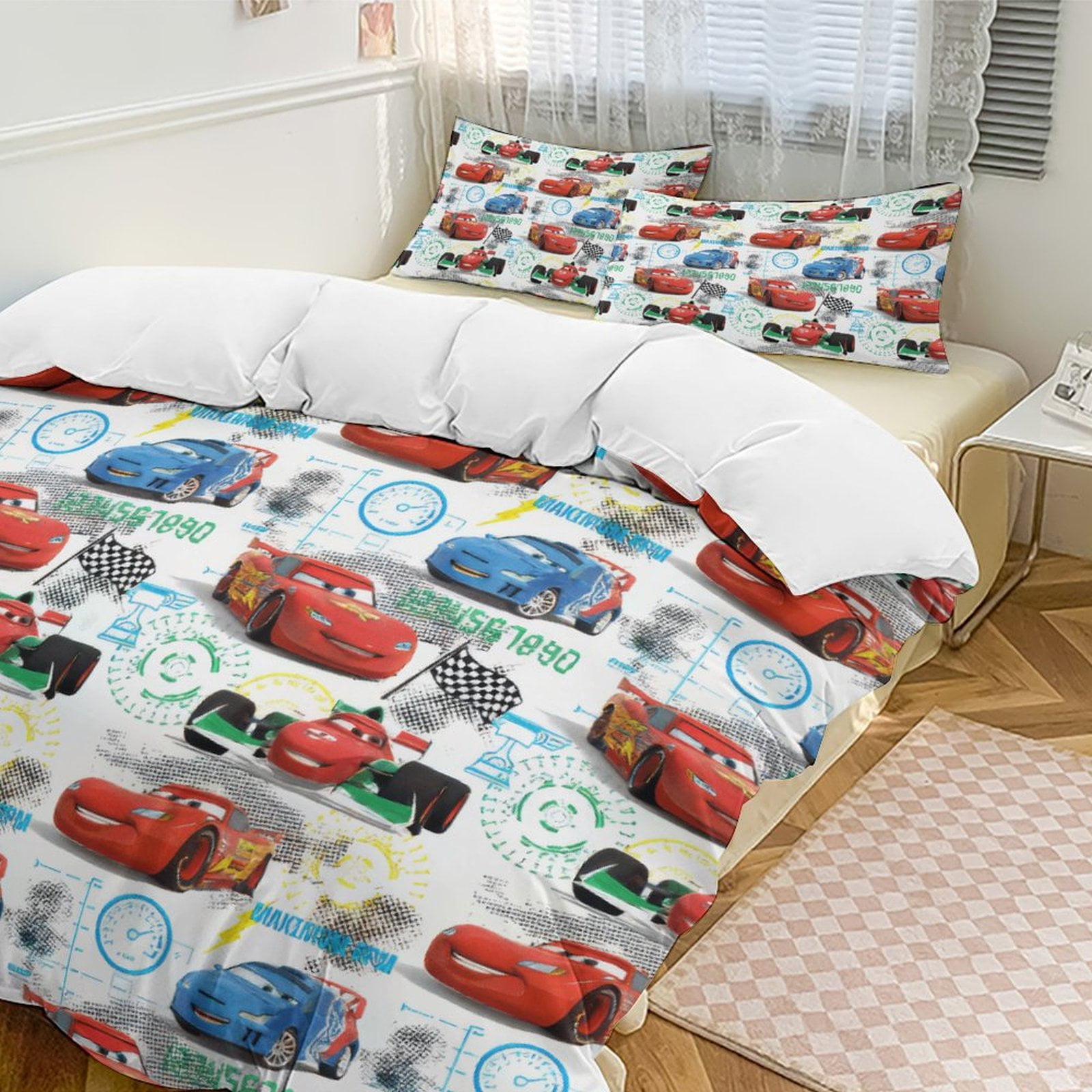 Cartoon Cars Lightning Mcqueen Comforter Set Soft 3 Pcs Twin Bedding ...