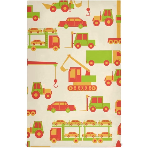Cartoon Cars Pattern Kitchen Dish Towels Set of 1, Colorful City Shop Trucks Washable Tea Towels Dishcloths Lint-Free 18x28 Inch Fast Drying for Kitchen Restaurant Bar Clean