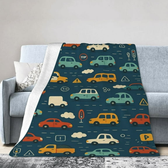 Cartoon Cars Throw Blankets All Season Ultra Soft Warm Traffic Transportation Trucks Fleece Blanket for Home Bed Sofa Couch Chair Outdoor Travel Camping 50x40