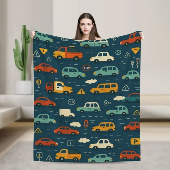 Cartoon Cars Throw Blankets All Season Ultra Soft Warm Traffic Transportation Trucks Fleece Blanket for Home Bed Sofa Couch Chair Outdoor Travel Camping 50x40