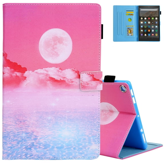 Cartoon Case for Fire HD 8 (8th Generation 2018 /7th Generation 2017 /6th Generation 2016 Release), Fold Stand Magnetic Leather Protector Wallet Flip Slim Cute Case with Auto Sleep Wake, Pink Sea