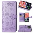 thumbnail image 1 of Cartoon Case for iPhone 13 Pro Max(2021), Allytech Embossed Animal PU Leather Impact Resistant TPU Back Card Slots Magnetic Closure Hand Strap Stand Cover for iPhone 13 Pro Max 6.7" 2021, Purple, 1 of 4