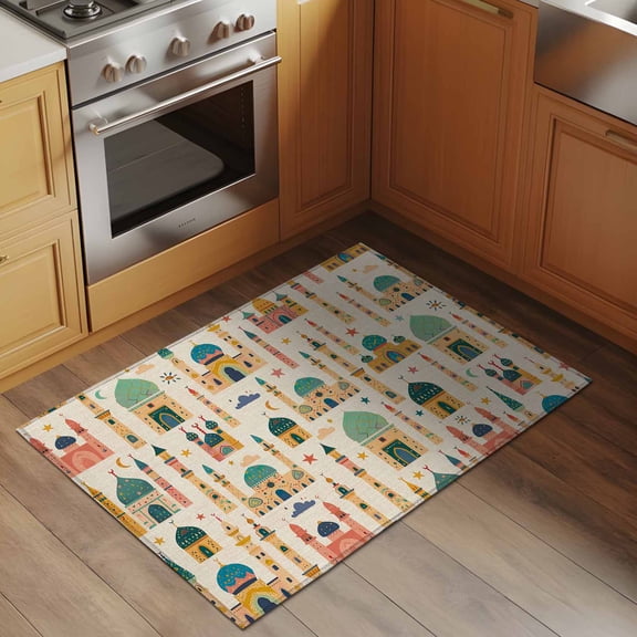 Cartoon Castle 2x3 Rug for Entryway Front Door Kitchen Sink Area, Stars Moon Low Pile Washable Non Slip Rectangle Area Rug