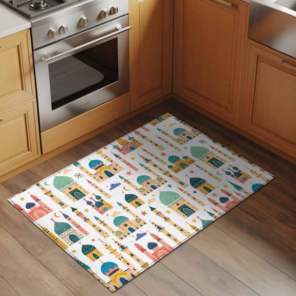 Cartoon Castle 2x3 Rug for Entryway Front Door Kitchen Sink Area, Stars Moon Low Pile Washable Non Slip Rectangle Area Rug