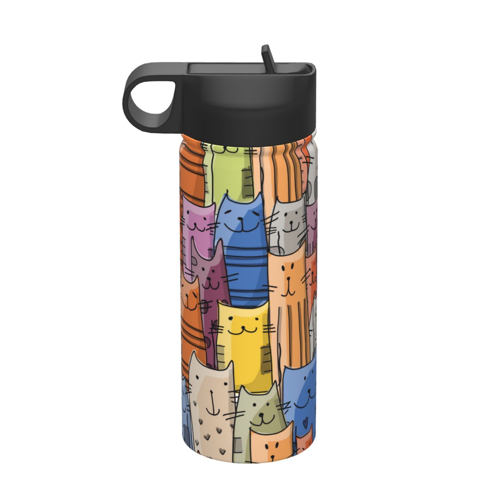 Cartoon Cat 18 oz Water Bottle with Straw Lid Insulated Water Bottle