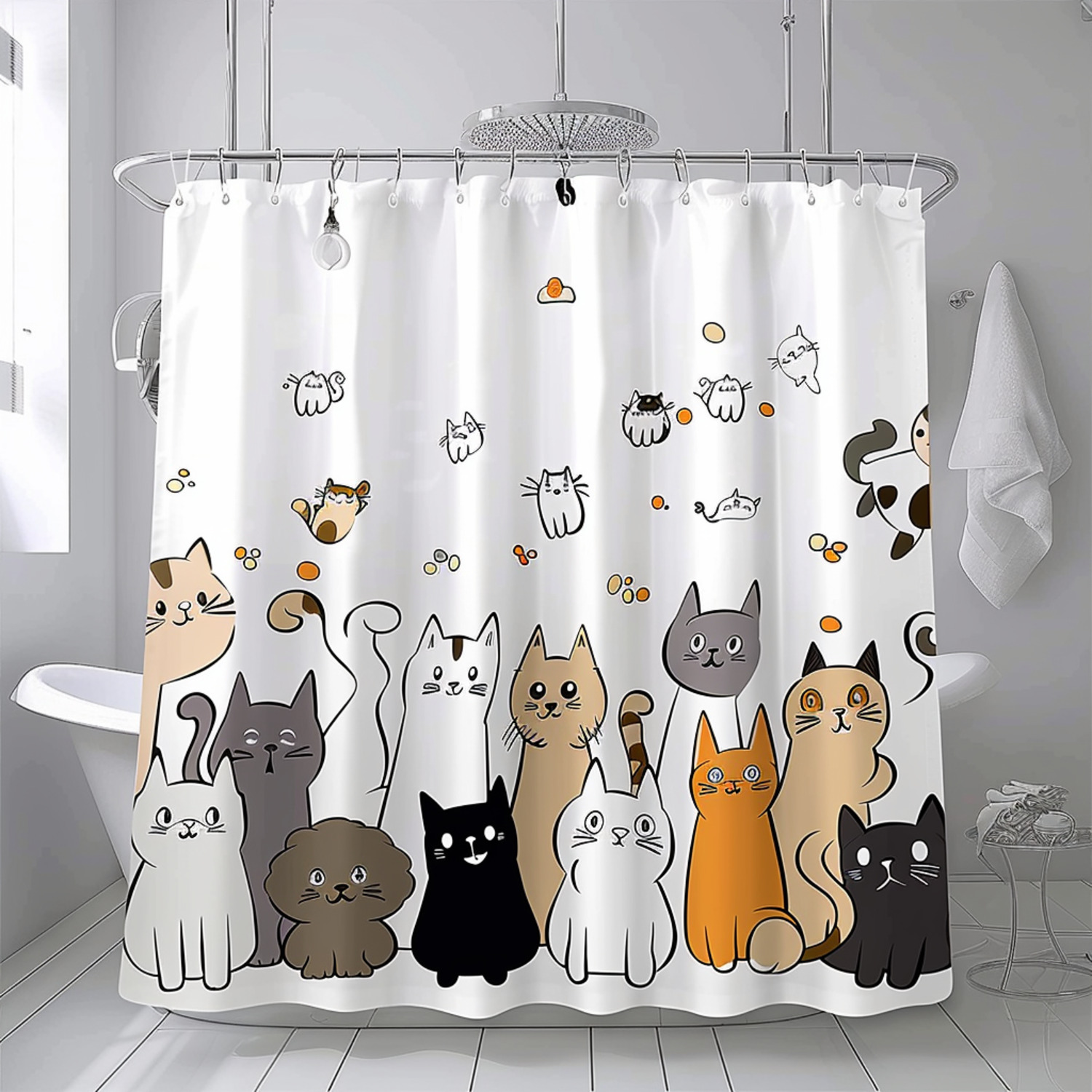 Cartoon Cat Bathroom Decor Shower Curtain Cute Funny Cats in Various