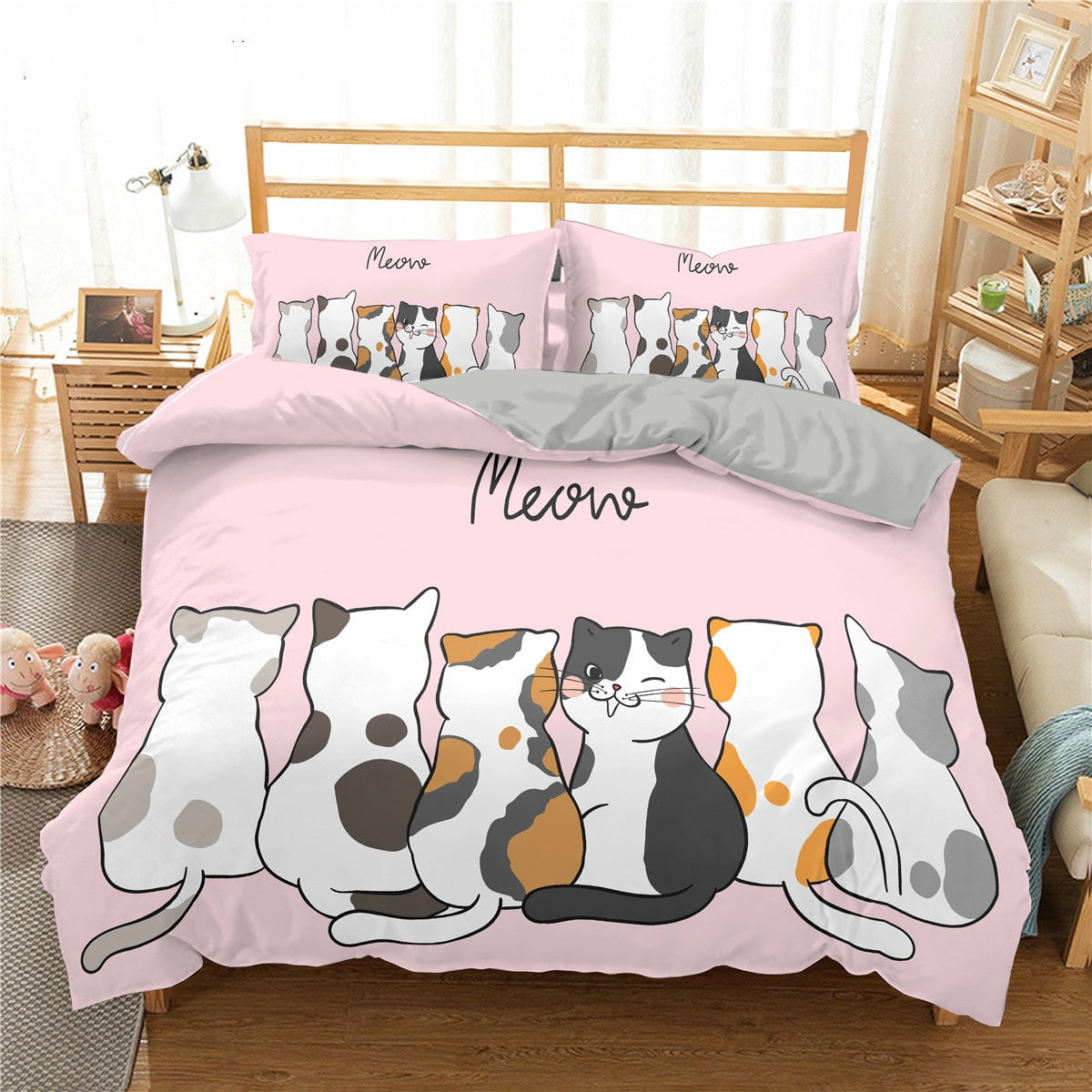 Cartoon Cat Bedding Set for Girls Boys Cat Duvet Cover Cute Kawaii Cat ...