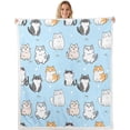 thumbnail image 1 of Cartoon Cat Blanket,Kids Girls Pet Fleece Blanket,Cute Colorful Kitten Throw Blanket for Teens Boys,White Cat Paw Print Flannel Blanket Blue Throw 50"x60", 1 of 6