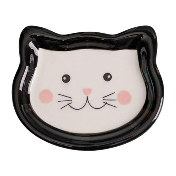 Cartoon Cat Bowl Dish Saucer Shape Eating Feeding Bowl Non Skid Food Container Plate Ceramics for Hedgehog Cats and Small Dogs Pet Supplies black