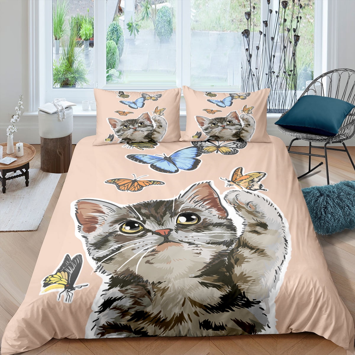 Cartoon Cat Comforter Cover Kids Cute Animal Kitty Duvet Cover for Boys ...