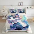 thumbnail image 1 of Cartoon Cat Comforter Set King Size Bedding Sets Watercolor 3D Anime Bed Comforter, Cute Pets Comforter for Animal Lovers Enthusiast Kawaii Anime Decor Design Quilt Teens, 1 of 6